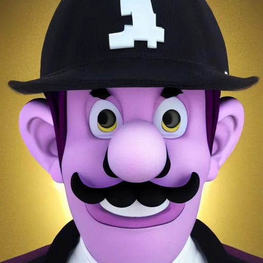 Image similar to stunning award winning hyperrealistic hdr 8 k highly detailed portrait photo of waluigi as a real human