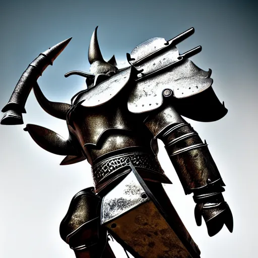 Image similar to photo of a warrior with metal rhinoceros themed armour, highly detailed, 4 k, hdr, smooth, sharp focus, high resolution, award - winning photo