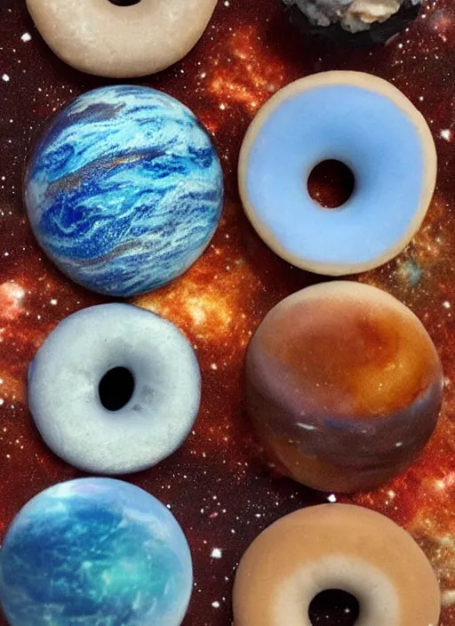 Image similar to realistic miniature of planets in the donut shape on space