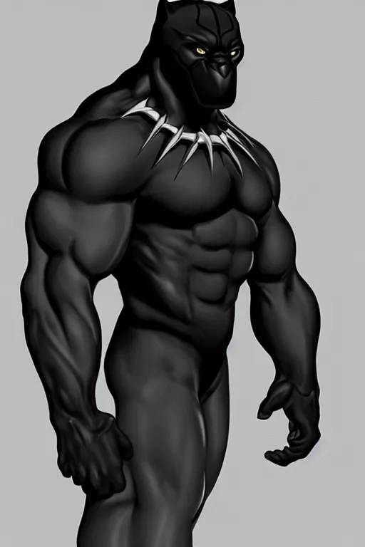 Image similar to anthropomorphic muscled black panther warrior, Artstation