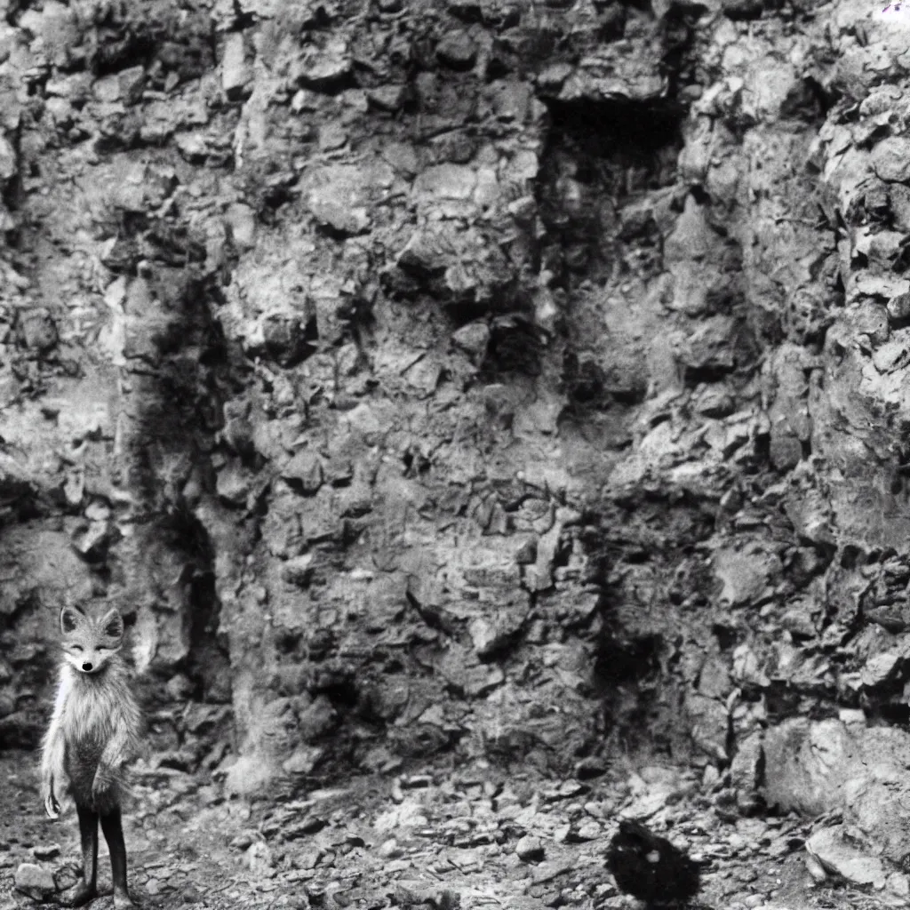 Prompt: anthropomorphic furry fox wearing suit explores underground city, 1 9 3 0 s film still