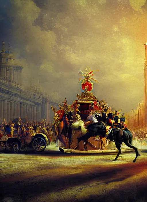 Prompt: the coronation of napoleon painting and sci - fi organic car 3 d realistic render