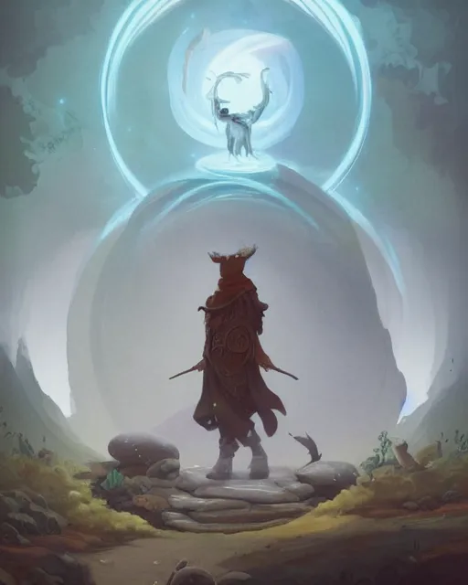 Image similar to a druid standing in a circle at the beginning of the world by peter mohrbacher and james jean