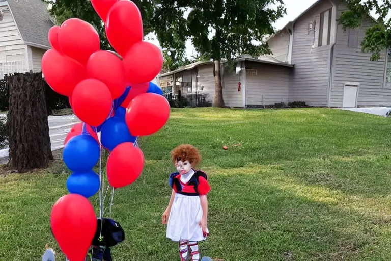 Prompt: pennywise first day of kindergarten with his mom