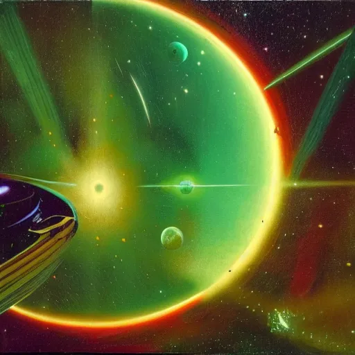 Image similar to Green nebula without planets, Syd Mead, John Harris, Federico Pelat,