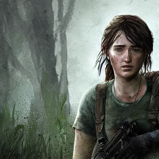 Image similar to ashley johnson as ellie in the last of us part 2, highly detailed concept art