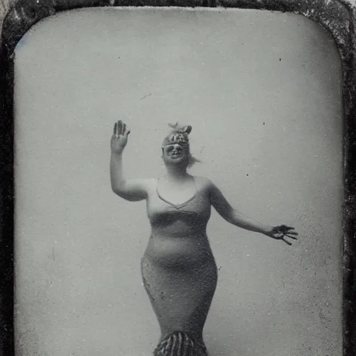 Image similar to underwater tintype photo of swimming mermaid