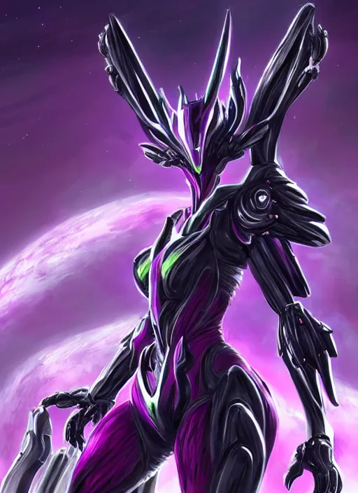 Prompt: cinematic front shot, cosmic beautiful stunning giant robot mecha hot female dragon goddess, sharp spines, sharp metal ears, smooth purple eyes, smooth fuschia skin, elegant smooth silver armor, nebula size, epic proportions, epic scale, macro furry, furry art, dragon art, goddess art, giantess art, warframe, warframe fanart, furaffinity, octane