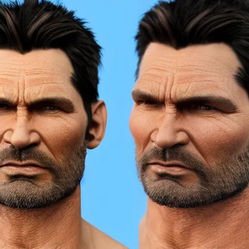 Image similar to detailed 3d render of the incredible hulks face, eric bana, lifelike textures and realistic hair, extreme close detail, high resolution, fine character detail