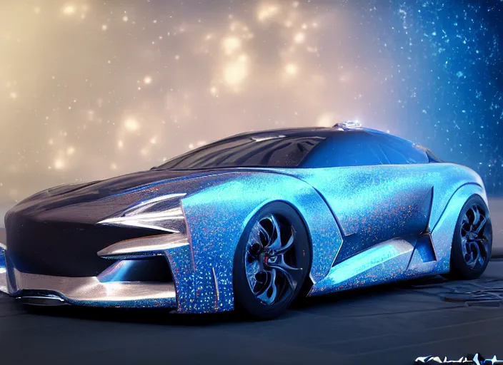 Prompt: hyperrealism, detailed textures, photorealistic 3 d render, a photorealistic futuristic kama - 1 concept car with a sky full of stars colour scheme, sharp focus, ultra realistic, ultra high pixel detail, cinematic, intricate, cinematic light, concept art, illustration, art station, unreal engine 8 k