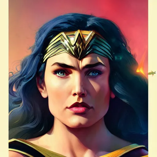 Image similar to Wonder Woman but she's a beautiful young ape kid, mucha, mayhem, illustration, by James Jean, artgerm, octane render, by John Coltrane and Marc Simonetti, Manic, inspired by Greg rutkowski, colorful, studio lighting, high detail of the face, full body