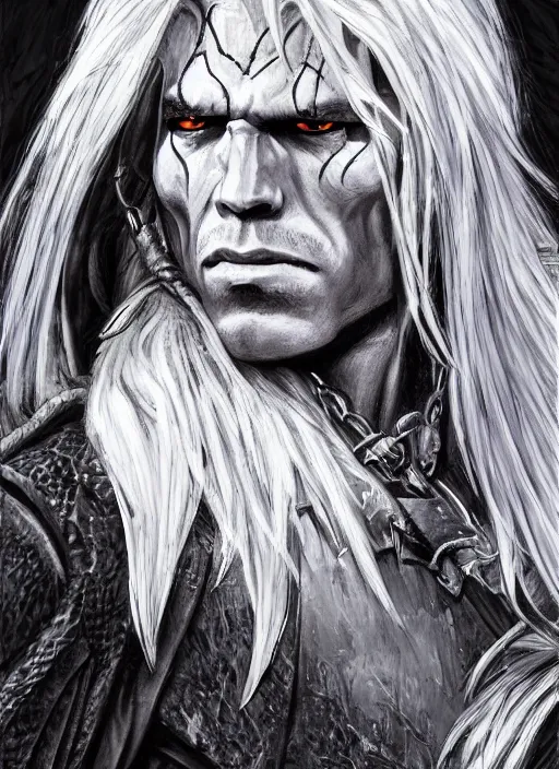 Prompt: dramatic portrait of drizzt do'urden, character art, high quality, very detailed