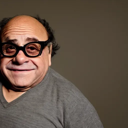 Image similar to danny devito staring at you from the other end of a dark corridor, the backrooms, kubric stare, scary, cinematic camera, hd