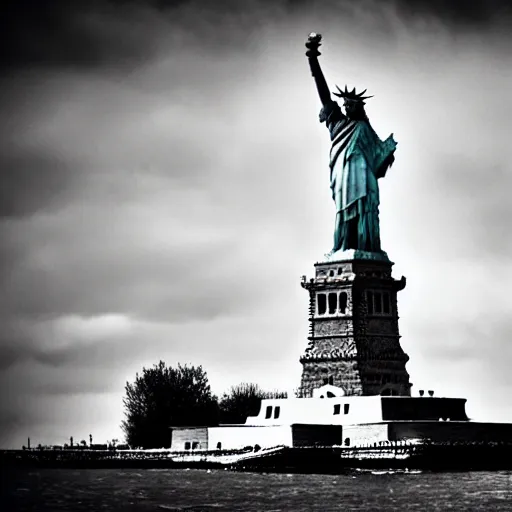 Prompt: a photo of the statue of liberty in the soviet union : : communist russia, cloudy day, moody photo