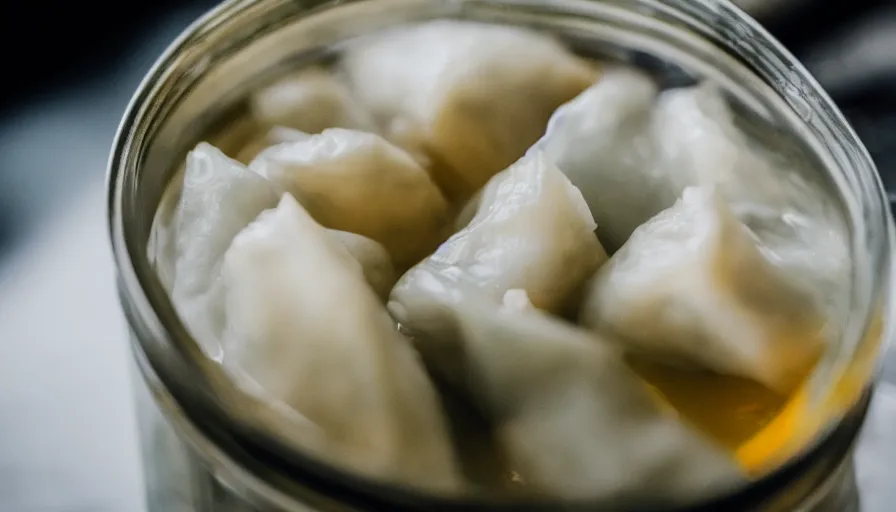 Prompt: half eaten dim sim in a glass mason jar, ultrarealistic, cinematic lighting, 8k,