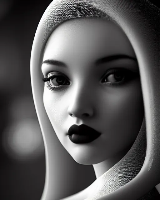 Image similar to black and white dreamy young beautiful female artificial intelligence, cinematic, rim light, bokeh, photo - realistic, elegant, high detail, 8 k, masterpiece, photo taken in 1 9 3 0