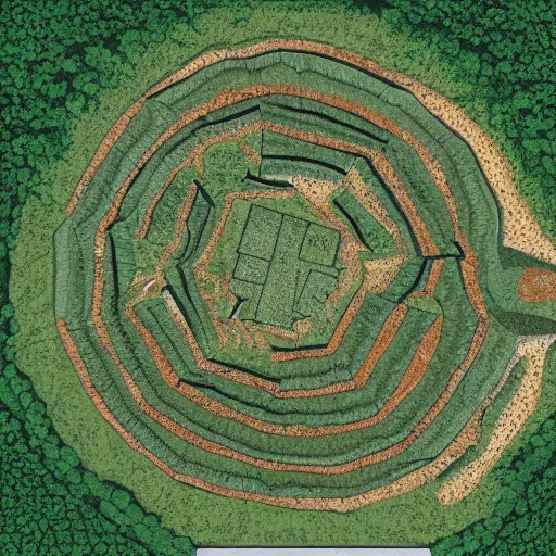 Image similar to top view of an illustration of an architectural plan view of a labyrinth of the deforestation in amazona crisis