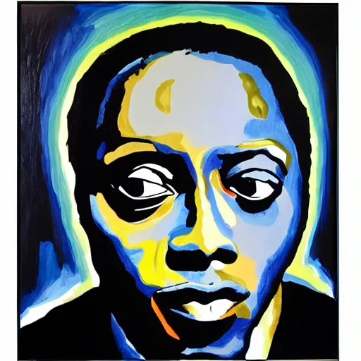 Prompt: miles davis portrait, art work at moma