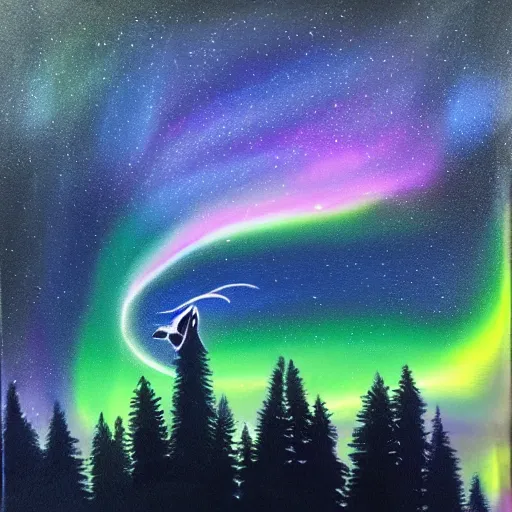 Prompt: a siberian husky, as aurora borealis, airbrush painting