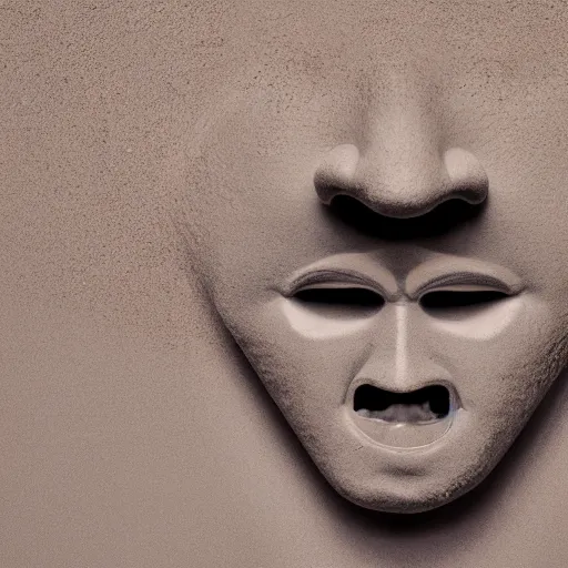 Prompt: ceramic face sculpture smashing against a wall, high speed photography, fast shutter, dramatic lighting, sharp focus