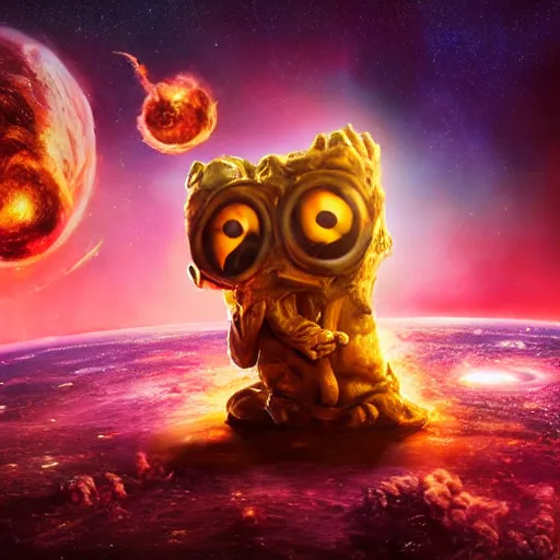 Image similar to one eldritch garfield in space, galaxy, hd, 8 k, explosions, gunfire, lasers, giant, epic, realistic photo, unreal engine, stars, prophecy, powerful, cinematic lighting, destroyed planet, debris, movie poster, violent, sinister, ray tracing, dynamic, print, epic composition, dark, lasagna, horrific