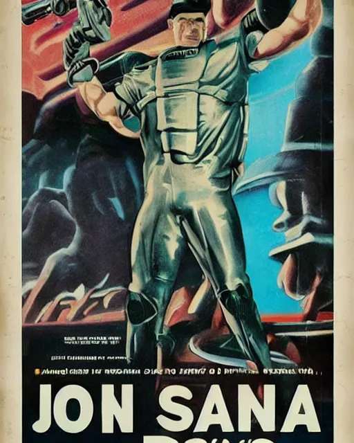 Image similar to john cena in 1 9 5 0 s pulp sci - fi movie poster, retrofuturism, highly detailed