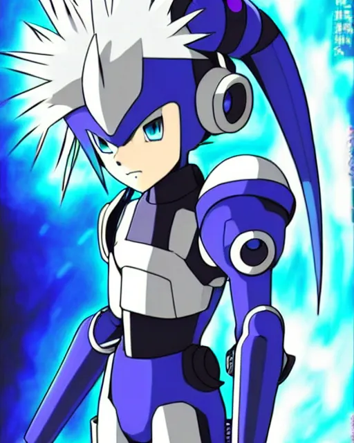 Prompt: beautiful cyberpunk anime boy spiked hair character megaman legends metal sharp armor award winning character design by studio ghibli