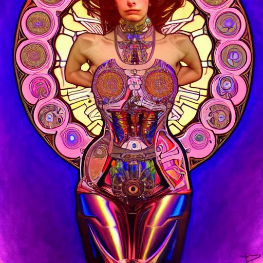 Prompt: extremely psychedelic cyborg queen of lsd. intricate, elegant, highly detailed, extremely lifelike photorealistic digital painting, artstation. alphonse mucha