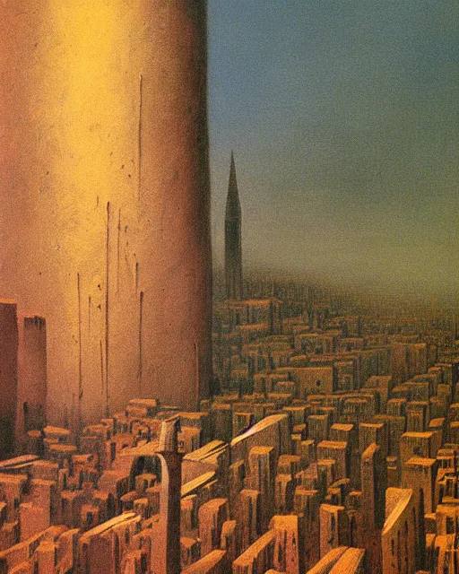 Prompt: a horrifying painting of a city representing death painted by Zdzisław Beksiński