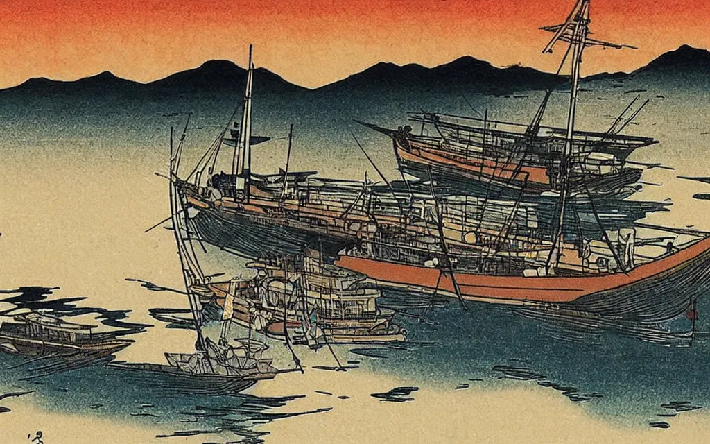 Image similar to 🌅 ⛵🌘 🌌. shin - hanga.