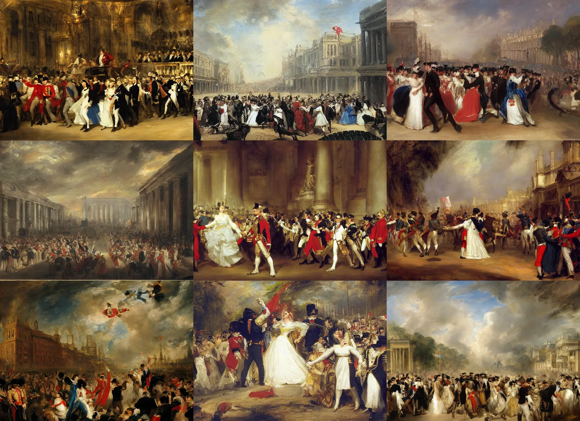 Prompt: 1 9 th century london, art by thomas lawrence, robert rubert and john martin, royal celebrations, rule of thirds, coherent composition,