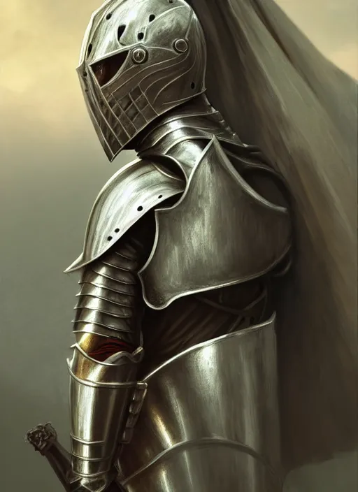 Prompt: male knight in armor profile shot!! murky lighting, wind blowing, portrait, fairytale, physical mental perfection, symmetrical! intricate, romanticism, highly detailed, biblical divine holy perfection!! digital painting, artstation, concept art, smooth, sharp focus, by artgerm and greg rutkowski and alphonse mucha