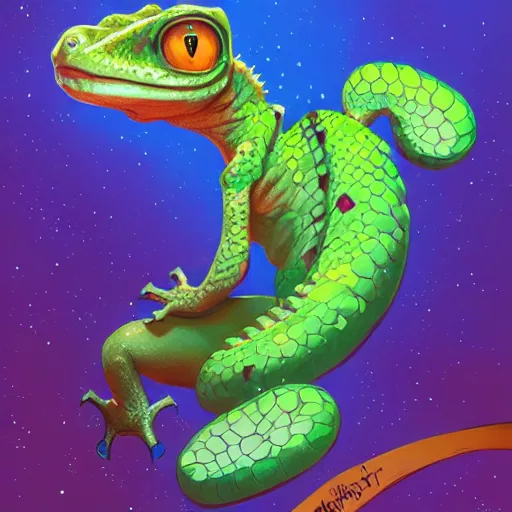 Prompt: beautiful andreas rocha illustration of a galaxy brain gecko