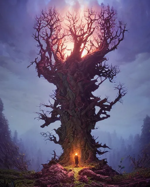 Image similar to highly detailed surreal vfx portrait of a fearless ent in a fairytale world, stephen bliss, unreal engine, greg rutkowski, loish, rhads, beeple, makoto shinkai and lois van baarle, ilya kuvshinov, rossdraws, tom bagshaw, alphonse mucha, global illumination, detailed and intricate environment