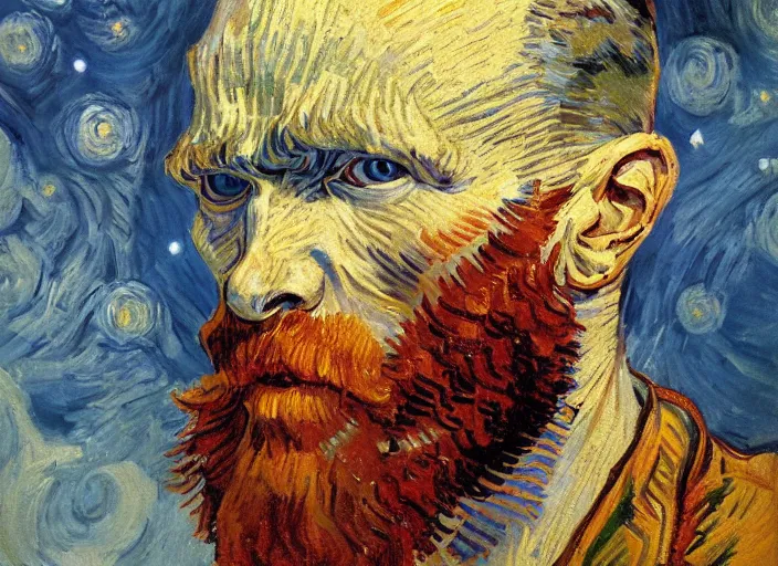 Image similar to a highly detailed beautiful portrait of van gogh as kratos, by gregory manchess, james gurney, james jean