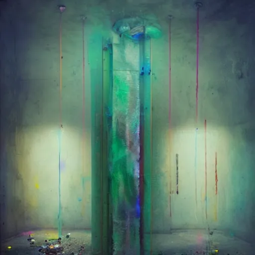 Image similar to resonant frequency by cy Twombly and BASTIEN LECOUFFE DEHARME, colorful, iridescent, volumetric lighting, abstract