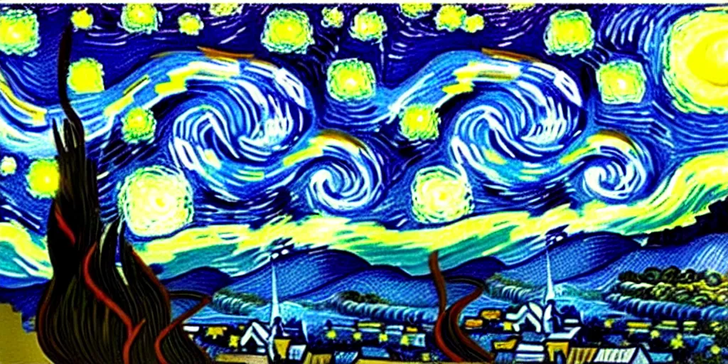 Prompt: painting of a starry night sky with homer simpson in a village, art by vincent van gogh