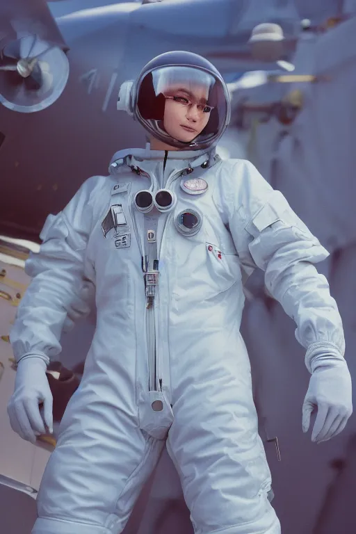 Prompt: Kodak portra 160, 8K, highly detailed, moebius seinen manga 3/4 closeup portrait, clear eyes, focus on moebius anti-g flight suit, tilt shift moebius background: famous french artist in moebius anime remake, aircraft carrier scene