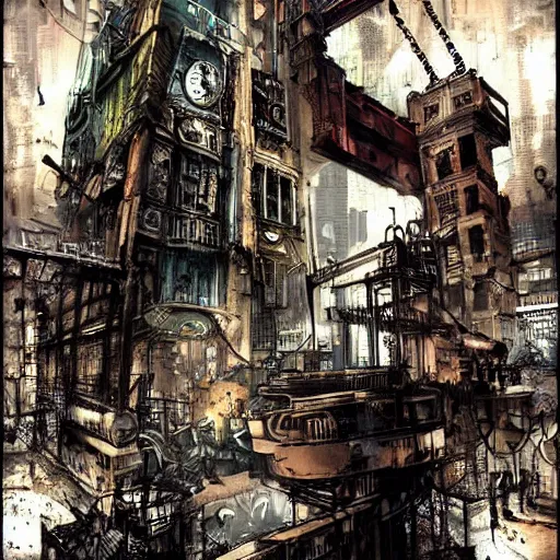 Prompt: steampunk city by russ mills