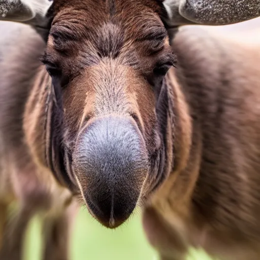 Image similar to extreme close - up photo of a smiling moose