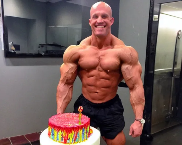 Image similar to bodybuilder with a birthday cake for a head