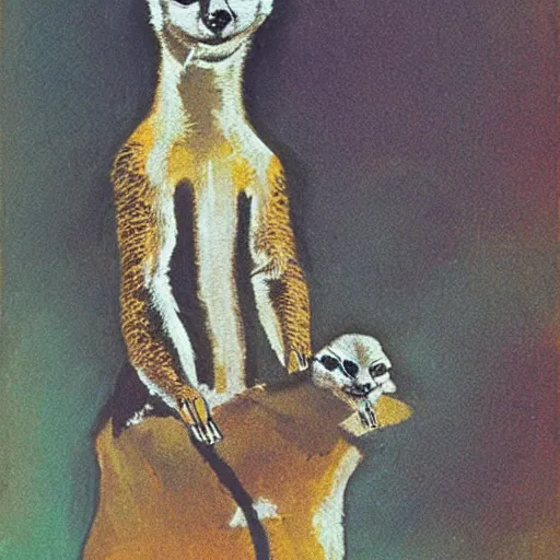 Prompt: portrait of a meerkat giving thumbs up by Jack Gaughan