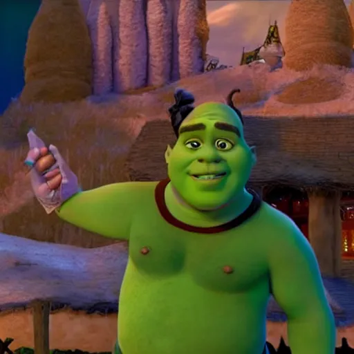 Prompt: jerry seinfeld as shrek movie still