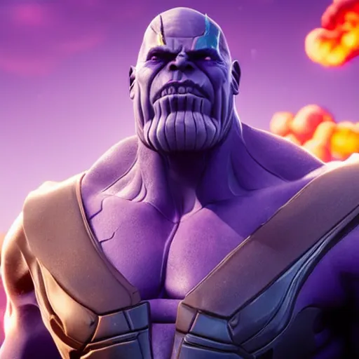 Image similar to a dramatic picture of thanos in fortnite, stunning screenshot