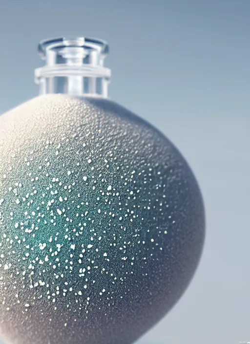 Image similar to perfume bottle covered in seafoam, white glittering sand, and corals, up close shot, sharp focus, global illumination, radiant light, alexandre ferra white, irakli nadar, octane highly render, 4 k, ultra hd,