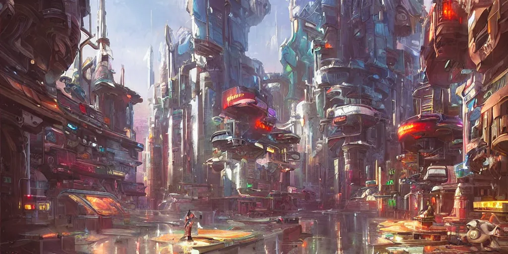 Prompt: futuristic cyberpunk town. By Konstantin Razumov, highly detailed