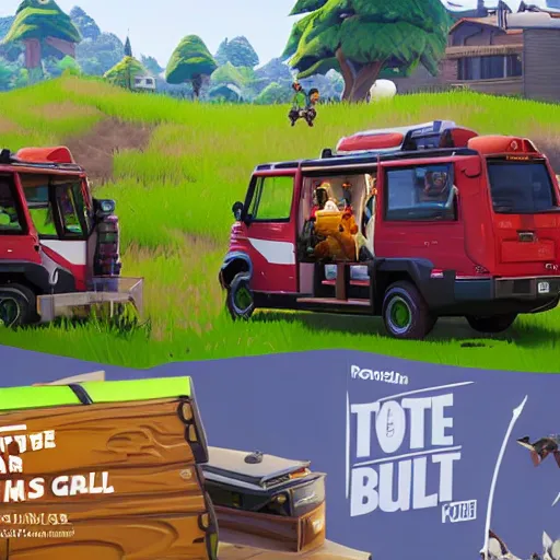 Image similar to Fortnite Battle Bus, Chikfila Style