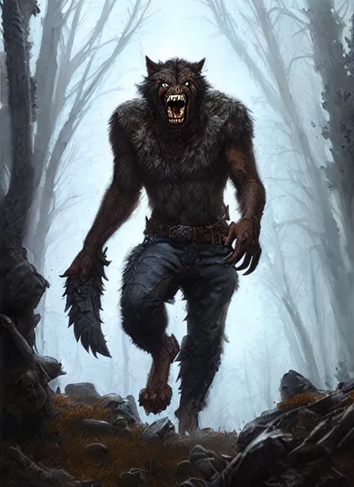 Image similar to rugged werewolf, dnd, fantasy oil _ painting _ unreal _ 5 _ daz. _ rpg _ extremely _ detailed _ artgerm _ greg rutkowski