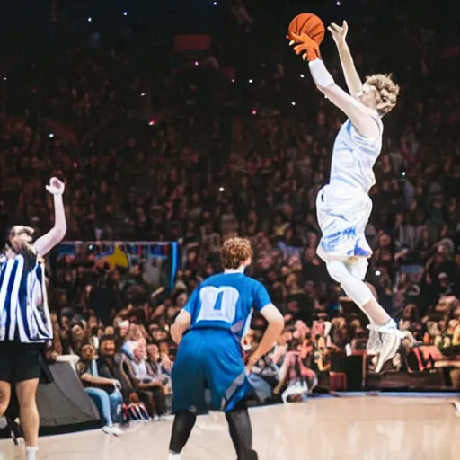 Image similar to a wizard flying through the air playing basketball dunking over a short hobbit whose arms are outstretched pathetically, sports photography