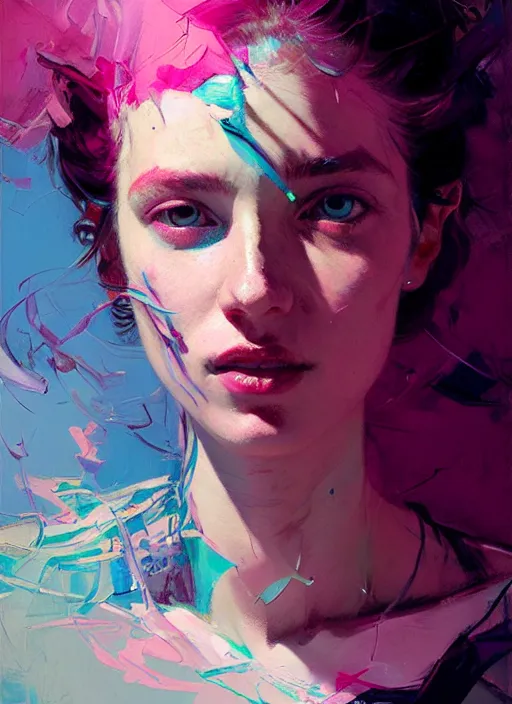 Prompt: portrait of ael shelbia, sensual, ecstatic, dancing, shades of pink and blue, beautiful face, rule of thirds, intricate outfit, spotlight, by greg rutkowski, by jeremy mann, by francoise nielly, by van gogh, digital painting